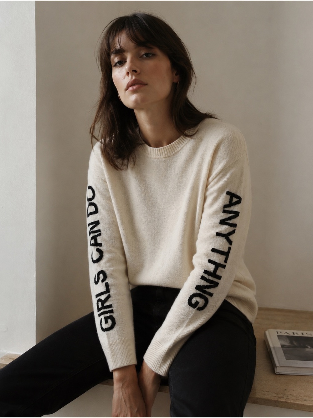 ZADIG & VOLTAIRE “Girls Can Do Anything” Distressed Sweater NWOT